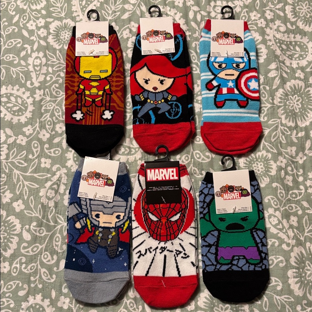 Marvel Avengers Chibi No Show Sock Collection Size 4-10